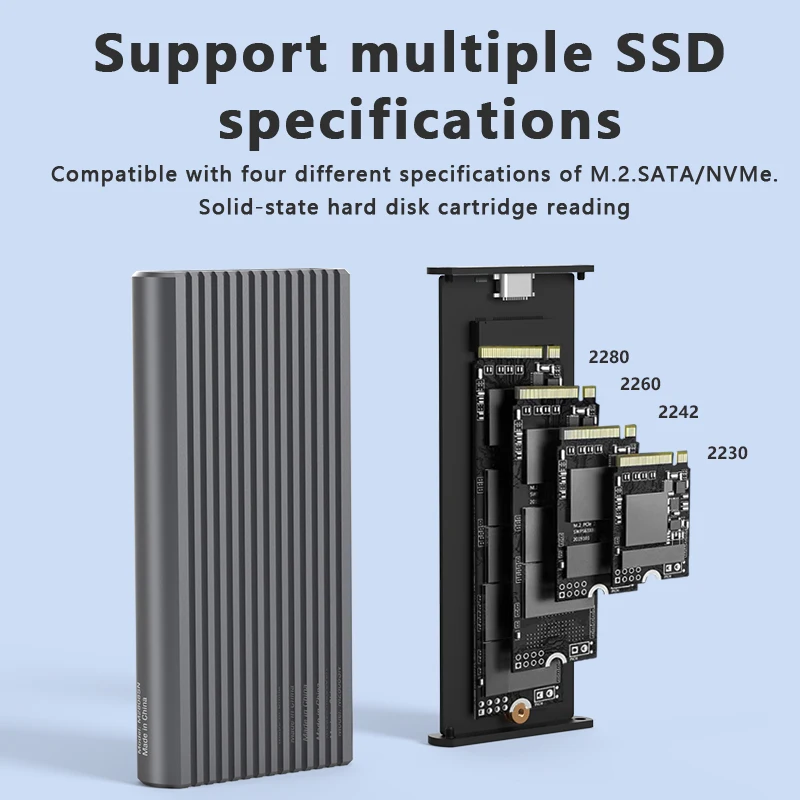 Factory Direct Sales Dual protocol Sata/Nvme tool free heat-proof Portable M.2 SSD Enclosure