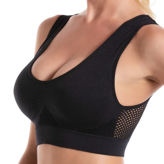 Plus size underwear Mesh Sports bralette Large Size slimming Hollow Out Running Fitness High elastic Yoga seamless sports bra
