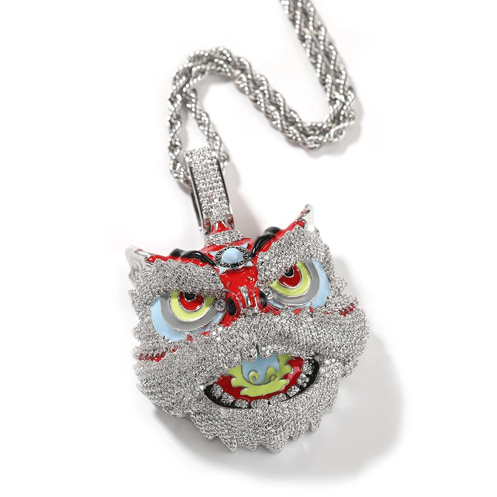 New Arrival Cartoon Pendant Lion Awakening Necklace Hip Hop Colorful Dripping oil Rapper Man Jewelry