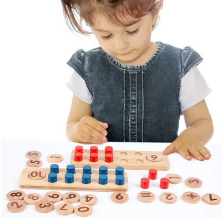 wood toys for kids montessori Wooden Math Enlightenment Ten Grid Matrix Number Detection Additional Subtraction Calculation Boar