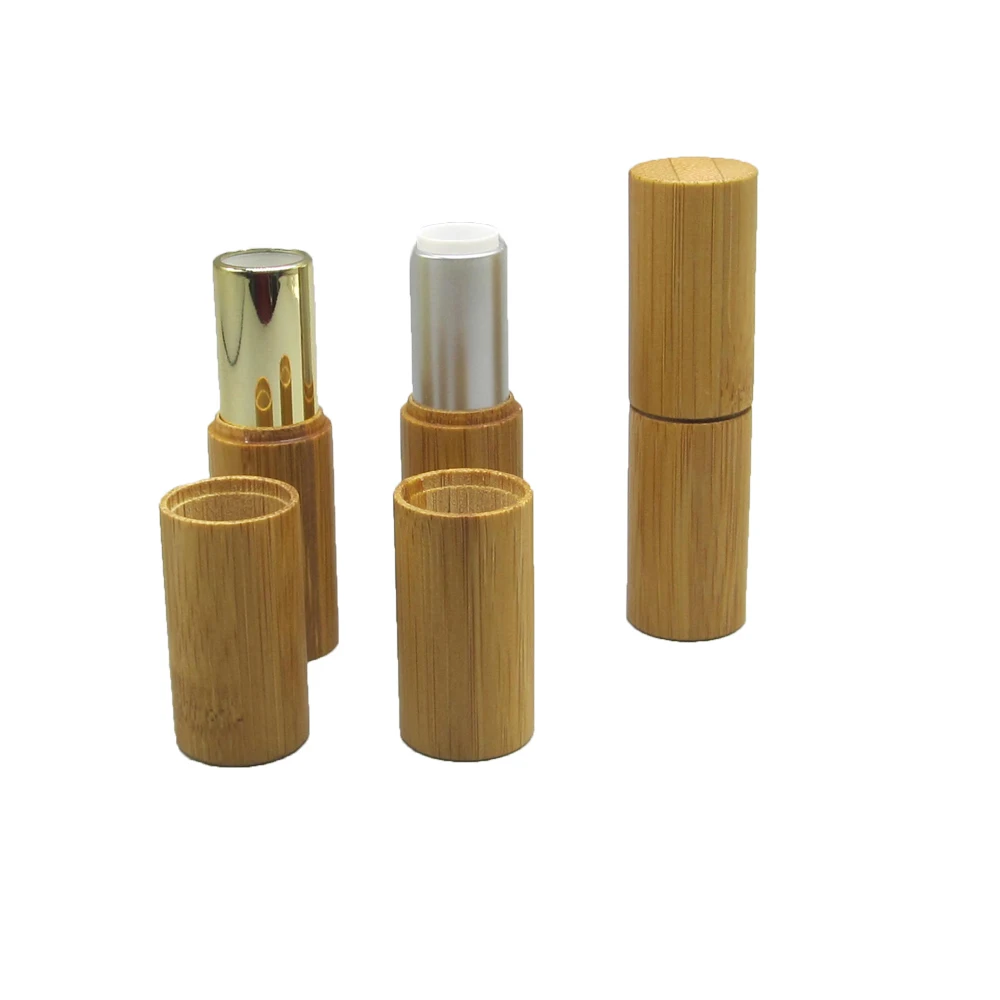 Eco Friendly Unique Private Label Custom Printed Logo Transparent Shiny Luxury Double Sided Empty Round Bamboo Lipstick Tube