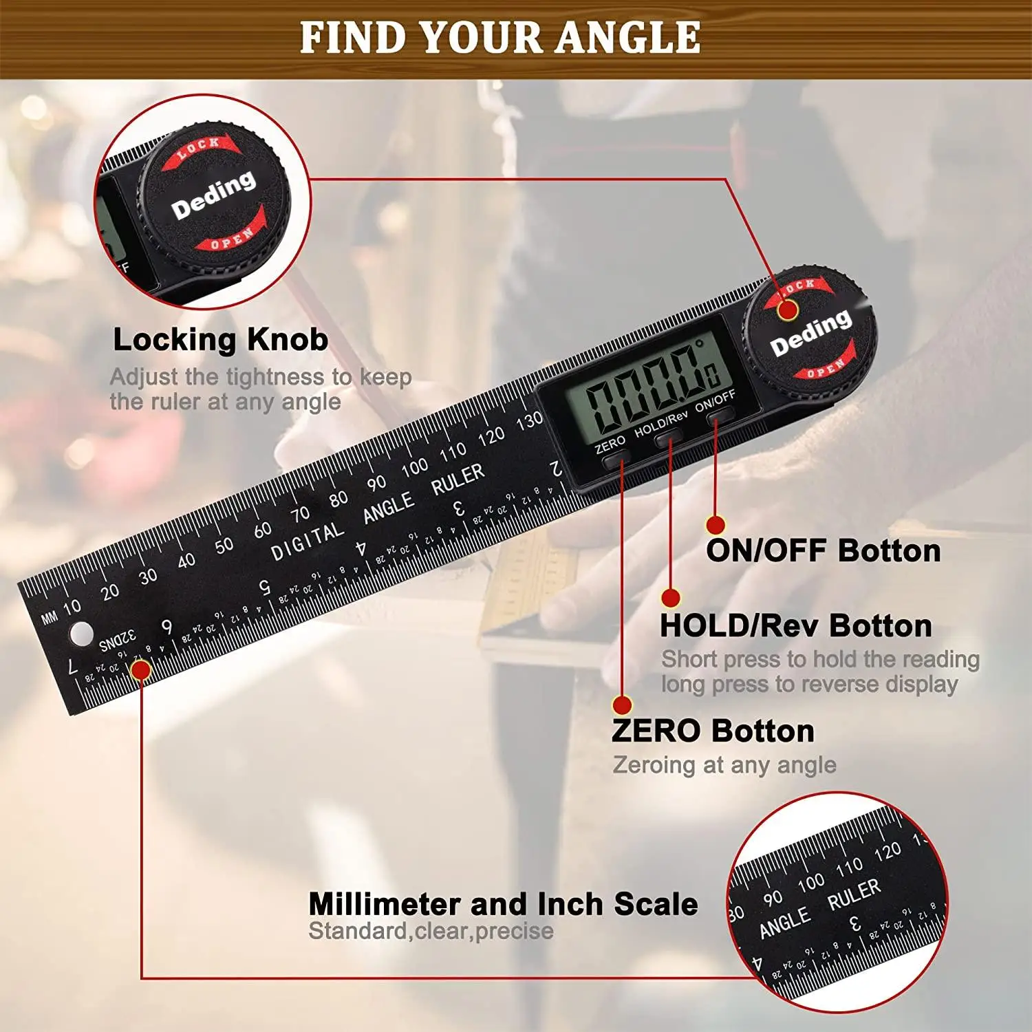 Angle Measuring Tool Digital Angle Finder Protractor with 7inch/200mm  for Woodworking