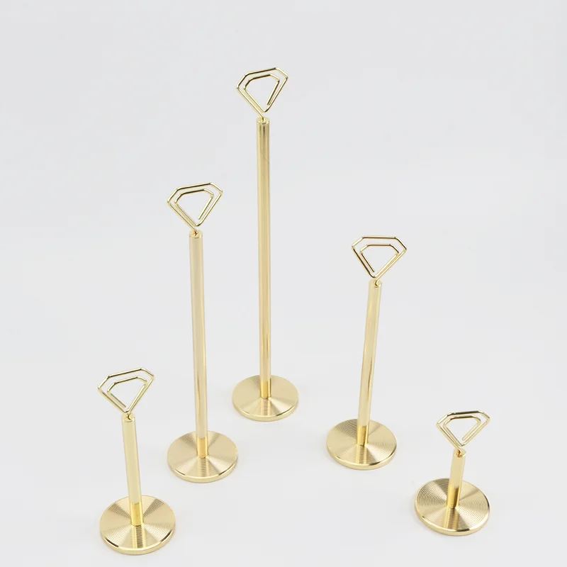 YS3005 High Quality Durable Diamond Shaped Wedding Place Name Number Note Card Clips Metal Table Number Holder