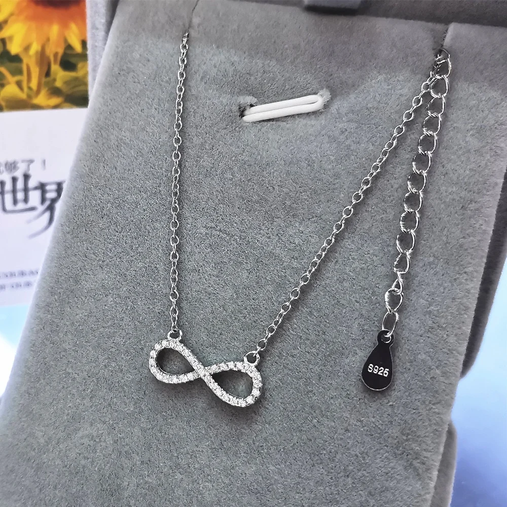 Hot Selling Fashion Design Infinity Ice Out Zircon Stone Silver Jewelry Manufacturer Charm Necklace for Women
