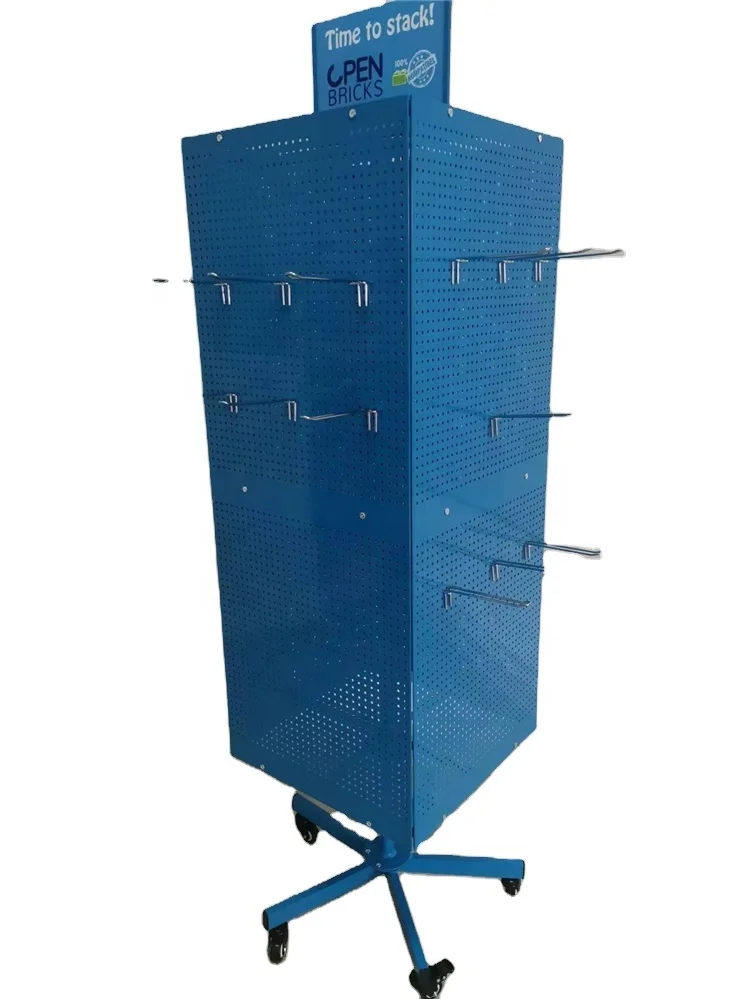 Custom Floor Metal Four Sides 360 Degree Rotating Pegboard Jewelry Rotating Display Stand With Hooks
