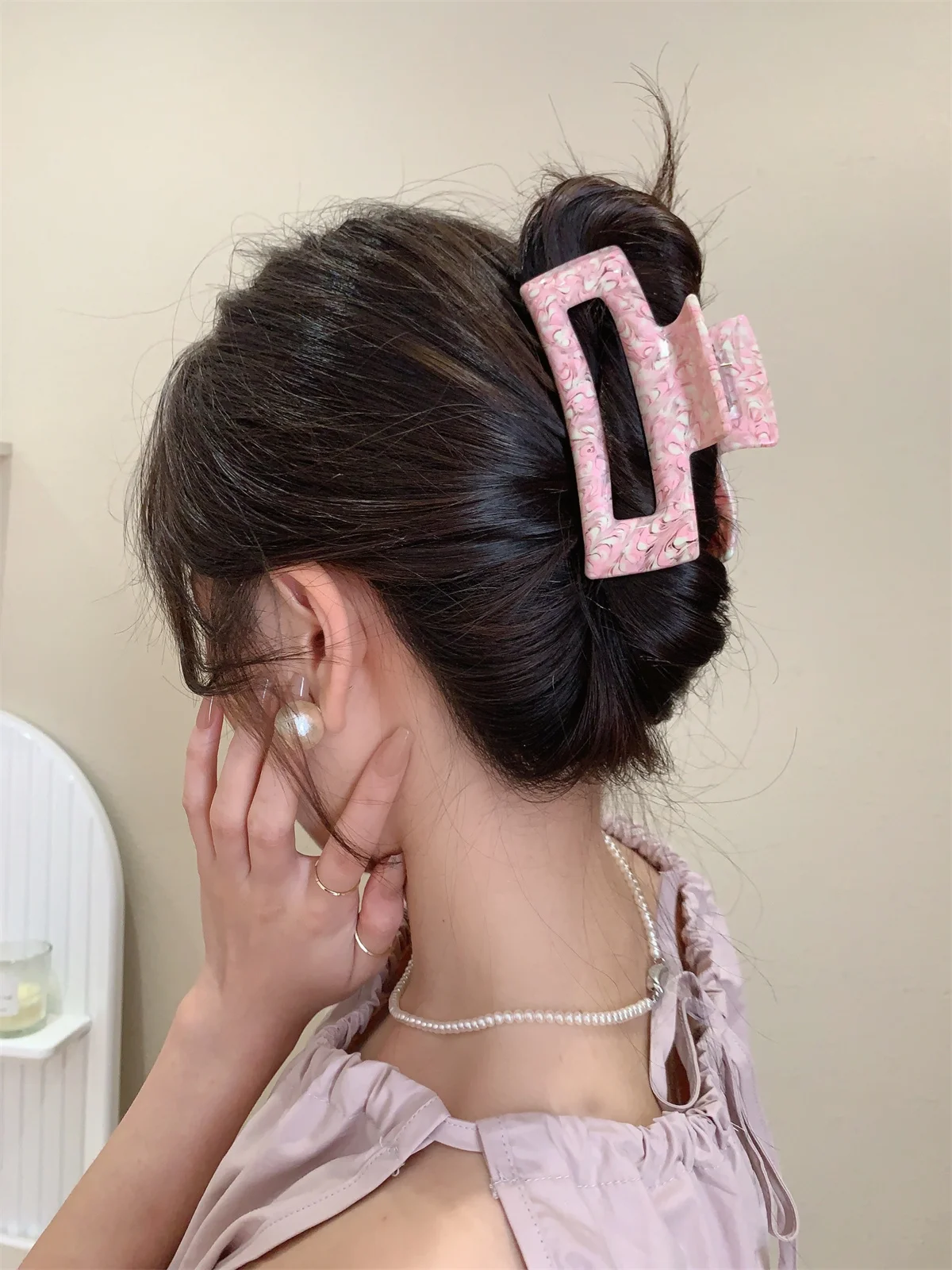 New  European Elegant Hairclip Cherry Blossom Pink Female Temperament High Quality Summer Sweet Acetate Hair Claw