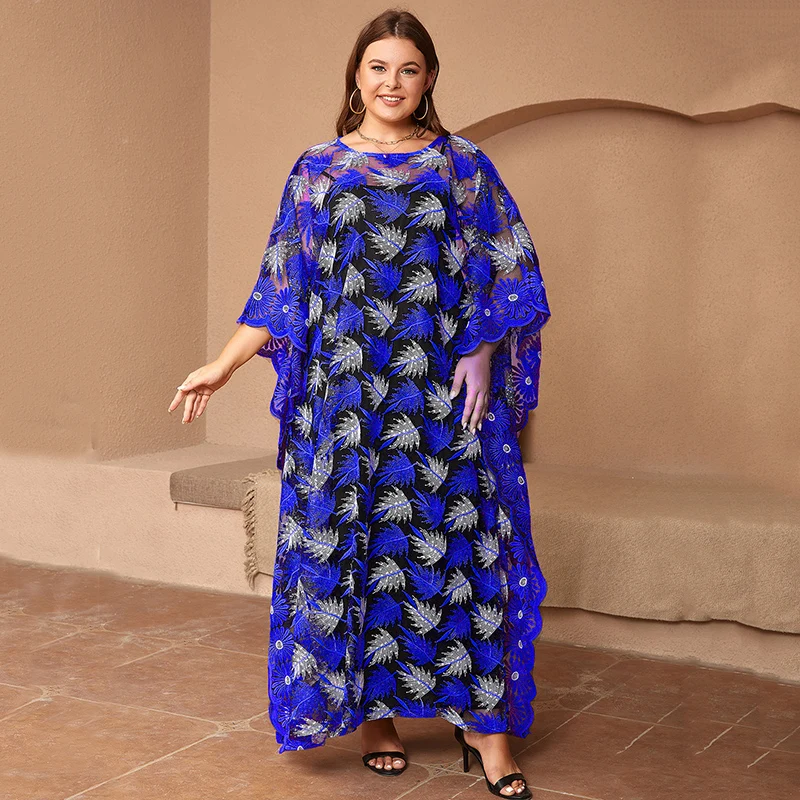 Elegant African Clothes Abaya Robe for Women Dashiki Guipure Cord Lace Traditional Loose Long Dresses