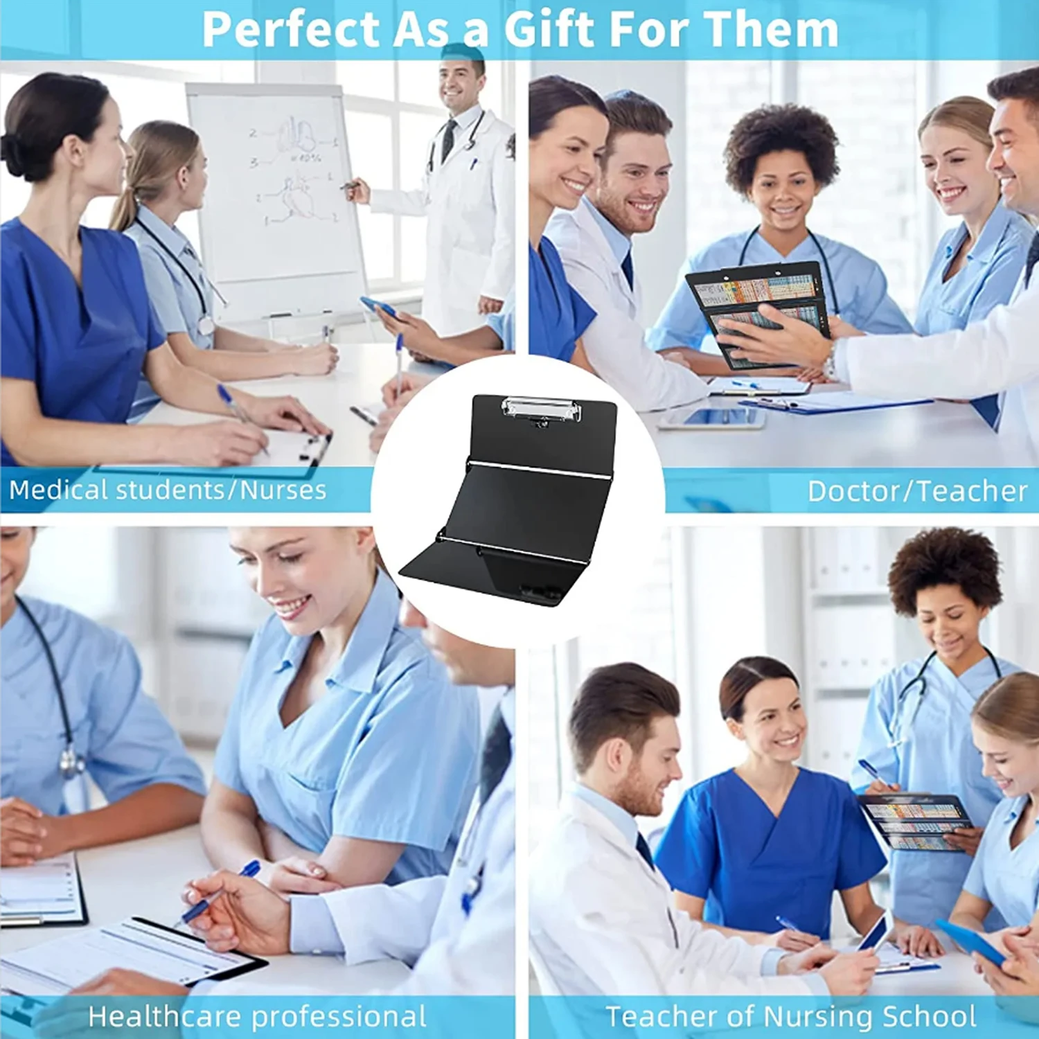 Nursing Clipboard Foldable Nursing Edition Cheat Sheets 3 Layers Aluminum Nurse Clipboard Pen Clip Pocket Clipboard