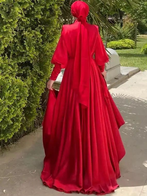 Low Price Muslim Wear Manufacturers Muslim Satin Modest Dress Wedding Party Prom Maxi  Evening Dress