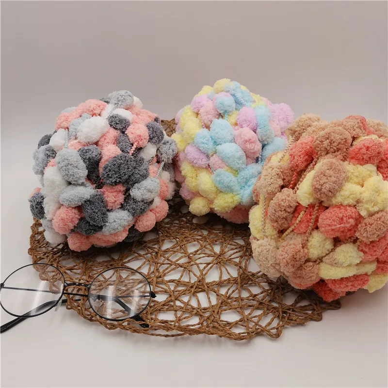 Colorful 150g 100% Polyester Pom Pom Yarn Crochet Fancy Chenille Hand Knitting Yarn for Cushion Carpet