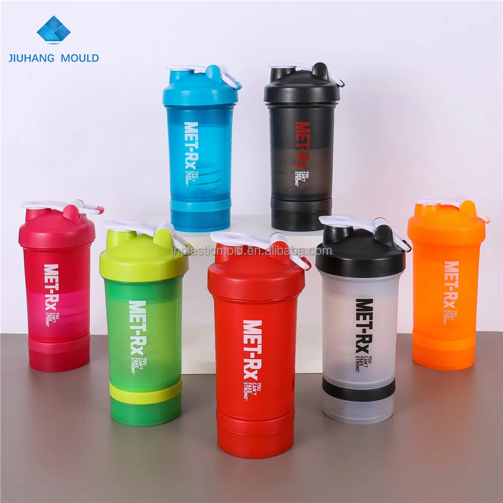 Custom logo 500ml bpa free plastic fitness shaker bottle with 3 layer compartments