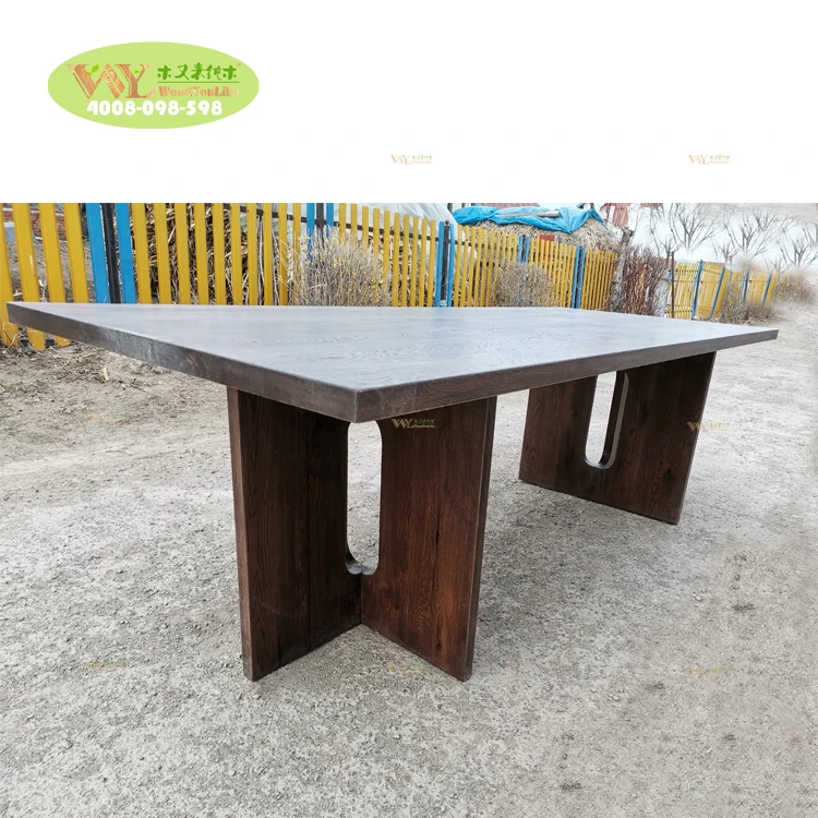 Hot Selling Full Stave Solid Wood Furniture Dark Stained Antique Oak Dining Table