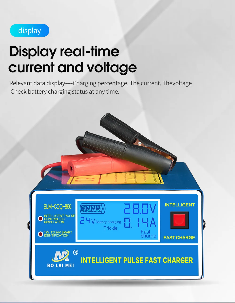 Automatic 12V/24V  Battery Charger LED Display 4-stage Intelligent Pulse Repair Charger For All Lead Acid Battery