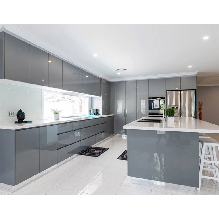 Custom kitchen cabinet furniture design modern style rta high gloss folding wood kitchen cabinet set with soft closing drawers