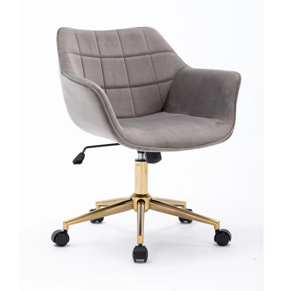 
Modern Home Office Chair Velvet with Gold Metal Base with Back Ergonomic Computer Desk Chair Task Chair with Arms 