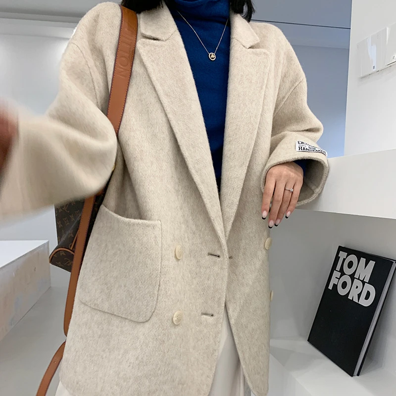 Warm and comfortable alpaca double breasted double sided cashmere overcoat wool coat 21 years new