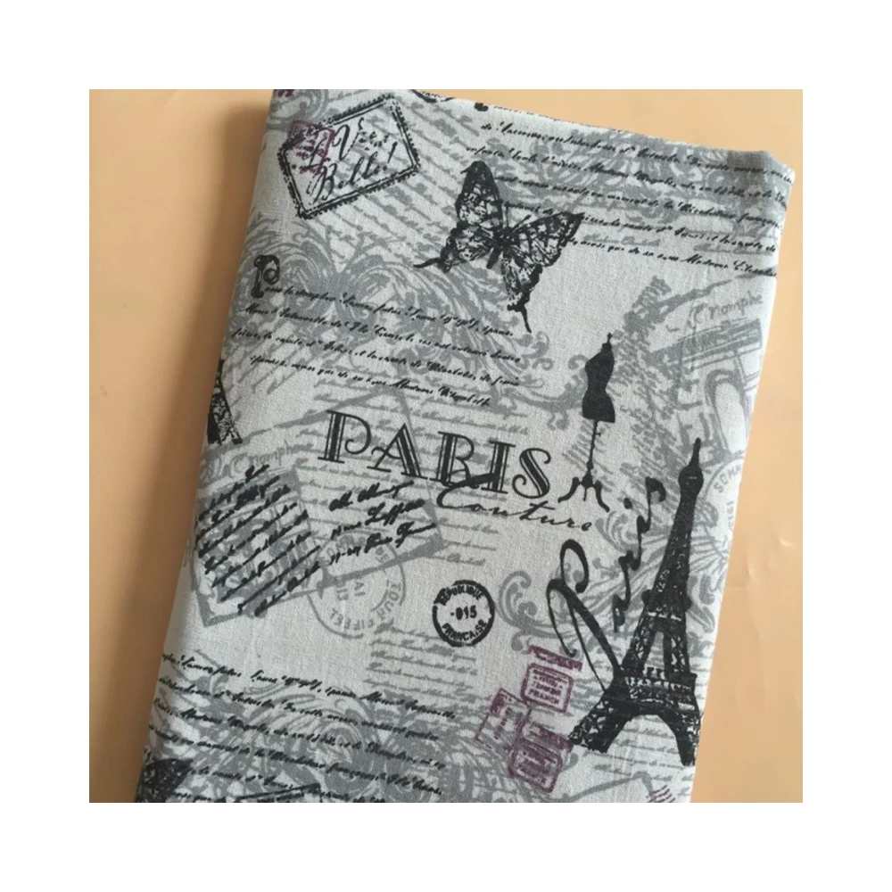 Butterfly Eiffel Tower Printed Linen Fabric High Quality Vintage Design Textiles Cloth Of Handmade DIY Cushion Crafts