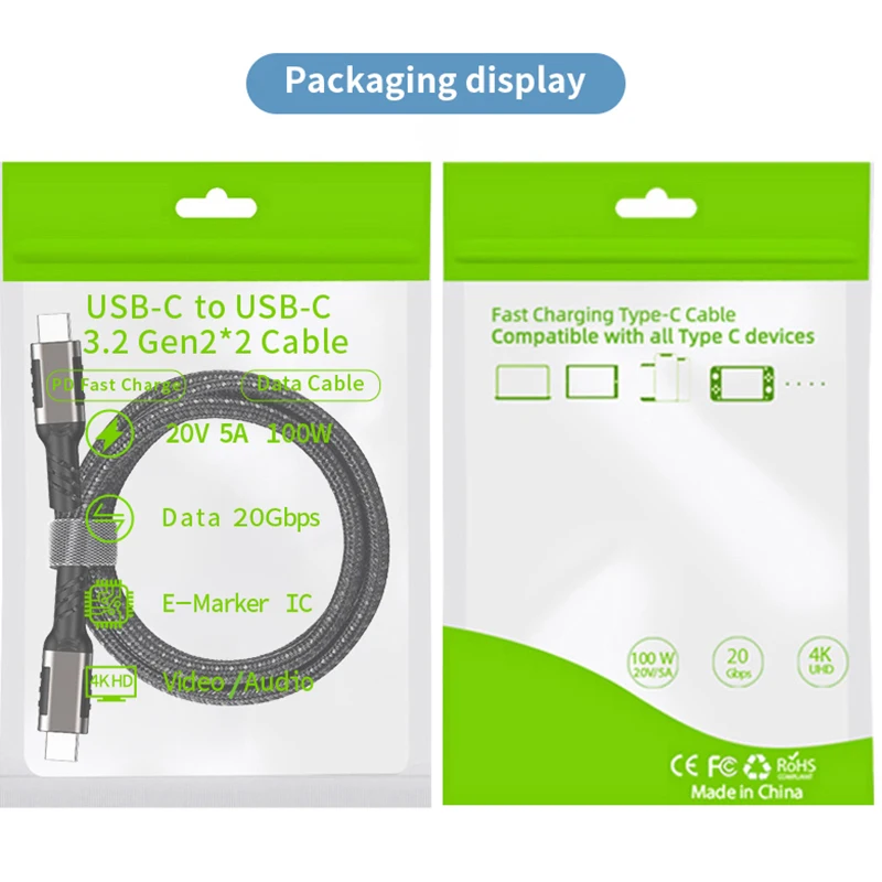 OEM нейлоновая оплетка 1 м USB 3 2 Gen 2x2 20 Гбит/с PD 100 Вт Тип c кабель быстрое зарядное устройство type к кабелю
