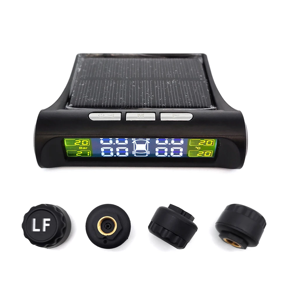 Car TPMS Tire Safety Monitoring System Solar Power Digital LCD Display Auto Security Alarm External Tyre Pressure Sensor