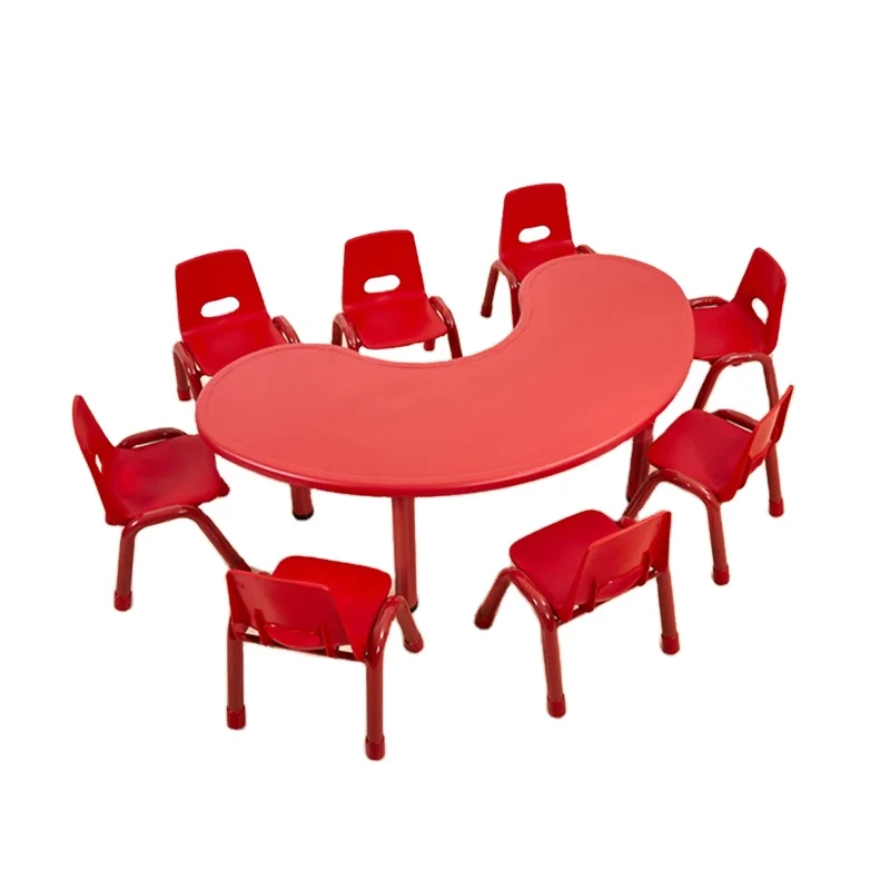 Wholesale Colorful Kids Furniture Kids Moon Study Table for Sale Pre-school Plastic Modern 3 to 10 Years Kids Bean Shaped Tables