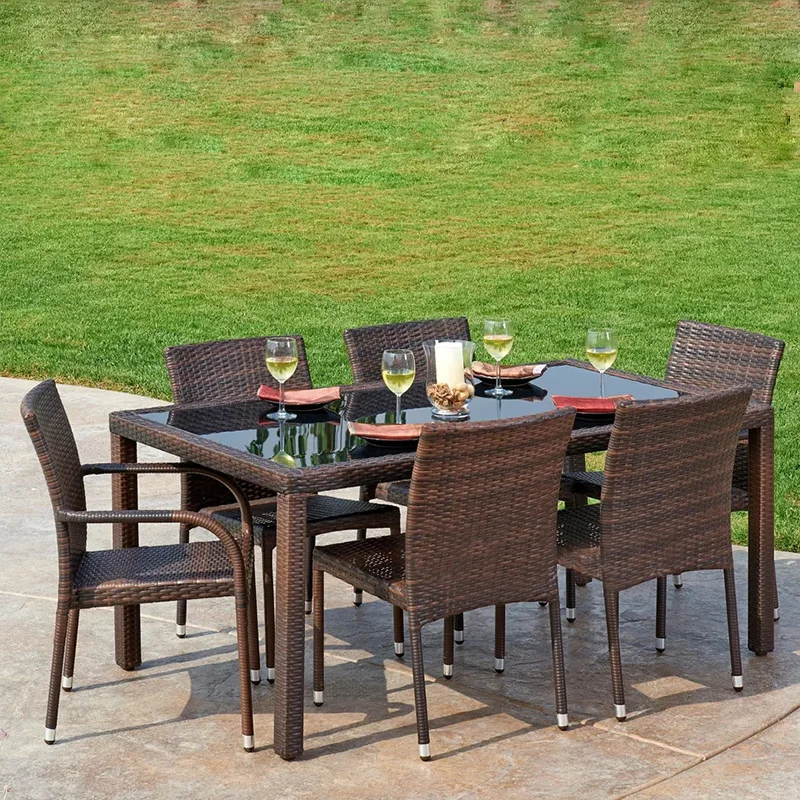 6pcs Set Rattan /Wicker Outdoor Furniture Patio Garden Table and Chairs Dining Table Set