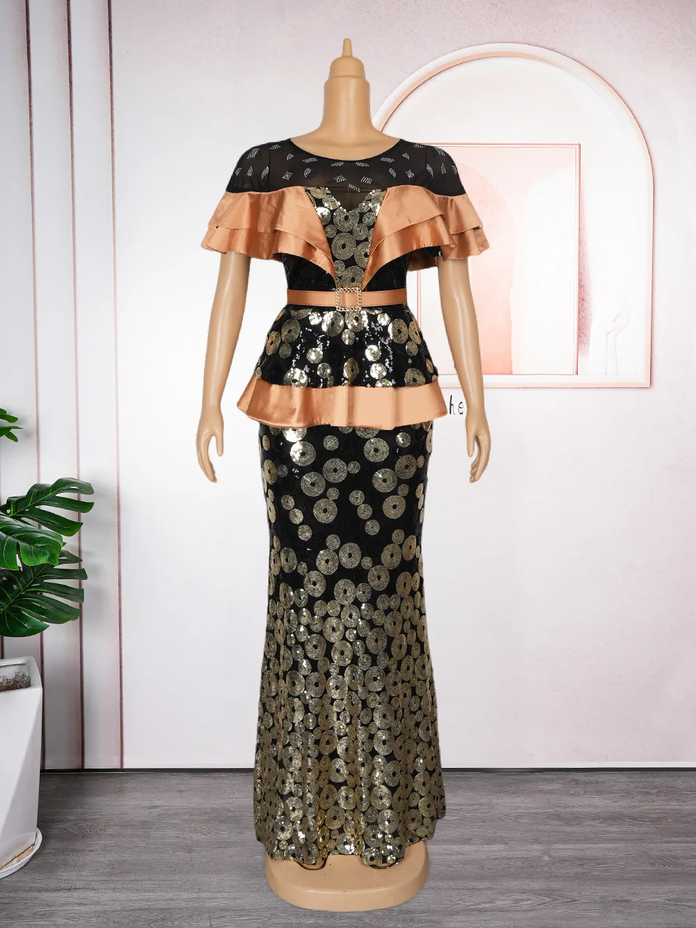 Plus Size African Evening Dresses Women Dashiki Sequin Kaftan Dubai Luxury Elegant Wedding Party Maxi Dress 2024 Africa Clothes