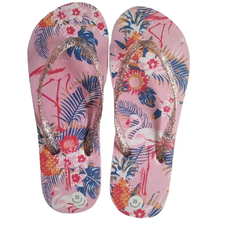 Factory Outlet Wholesale Women Beach Custom Logo Flat Slippers Flamingo Print Outdoor Flip Flop Women