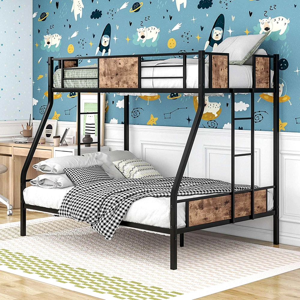 Heavy Duty Twin Over Full Metal Bunk Bed with Safety Rail 2 Side Ladders
