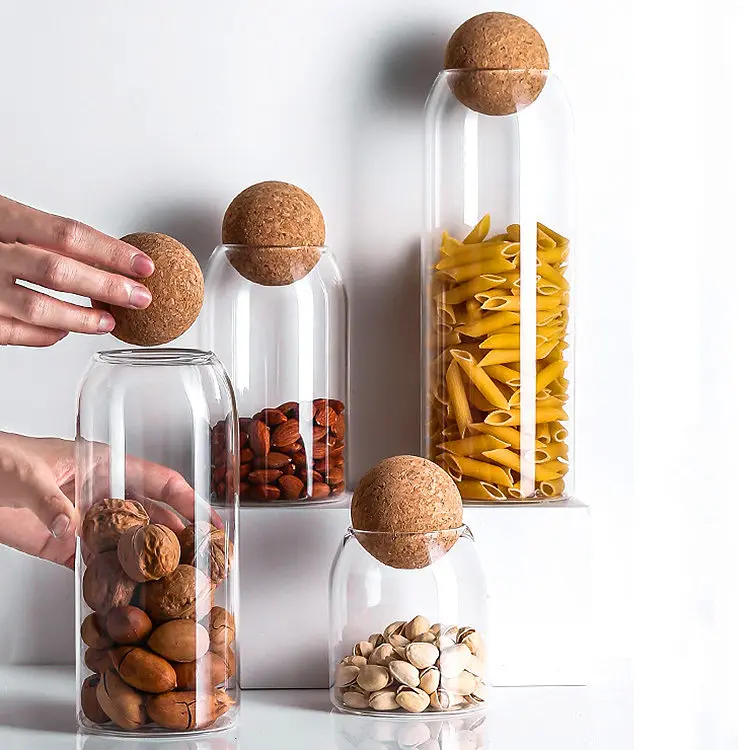 High-quality borosilicate food storage safety glass storage jar with cork