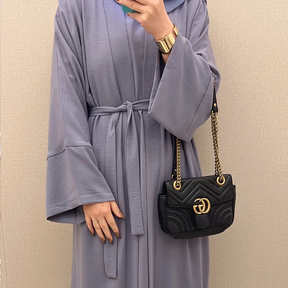 Fashion Popular Turkey Middle Middle Earth Solid Color Lace-Up Dress For Ladies Muslim Dress Two-Piece Outfit