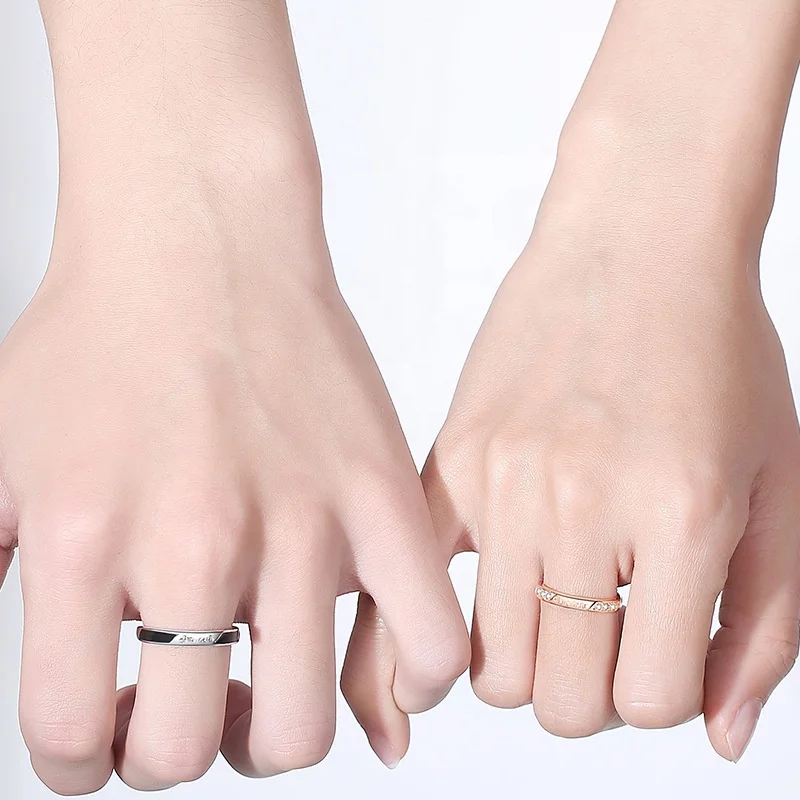 Fashion Couple Adjustable Jewelry 925 Sterling Silver Rose Gold CZ Women Ring White Gold Men Ring
