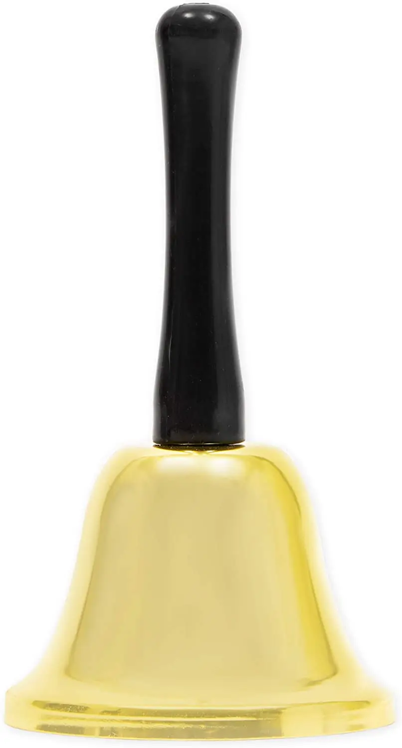 Call Bell for for Schools, Dinner Calling, Seniors Large Loud Black Wooden Handles Gold Steel Hand Bell Loud Call Bell Alarm