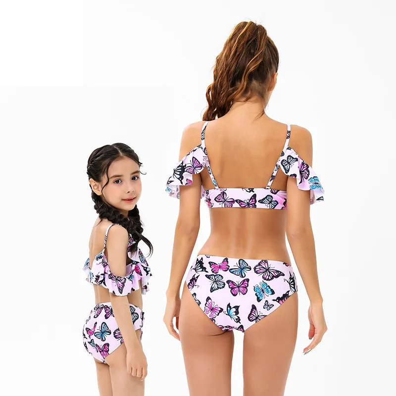 Family Matching Swimsuits Floral Printed Mom And Me Swimwear Women Girl Bathing Suits Trunks Couples Holiday Beachwear