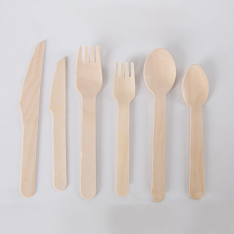Eco Friendly Disposable Tableware Degradable Disposable Tableware Western Food Wooden Spoon Knife And Fork
