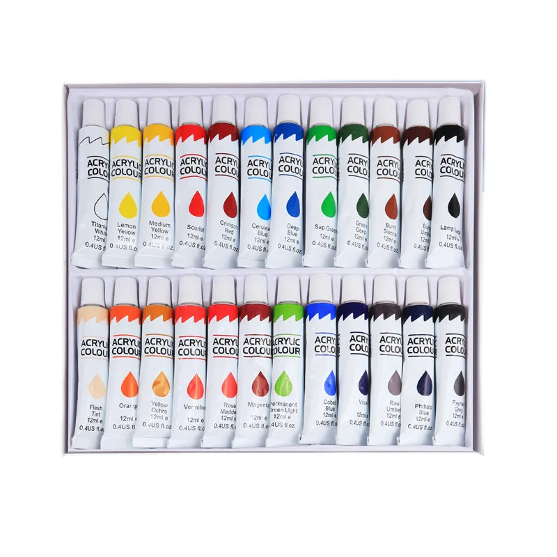 Customizable 12ml Tube Acrylic Pigments 12/24 Colors for Art Painting on Canvas Glass Paper Packaged Set