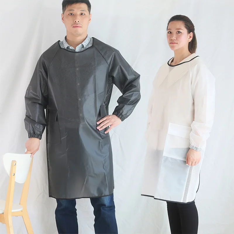 Translucent waterproof smock pet shop beauty car wash long sleeved TPU Kitchen Apron
