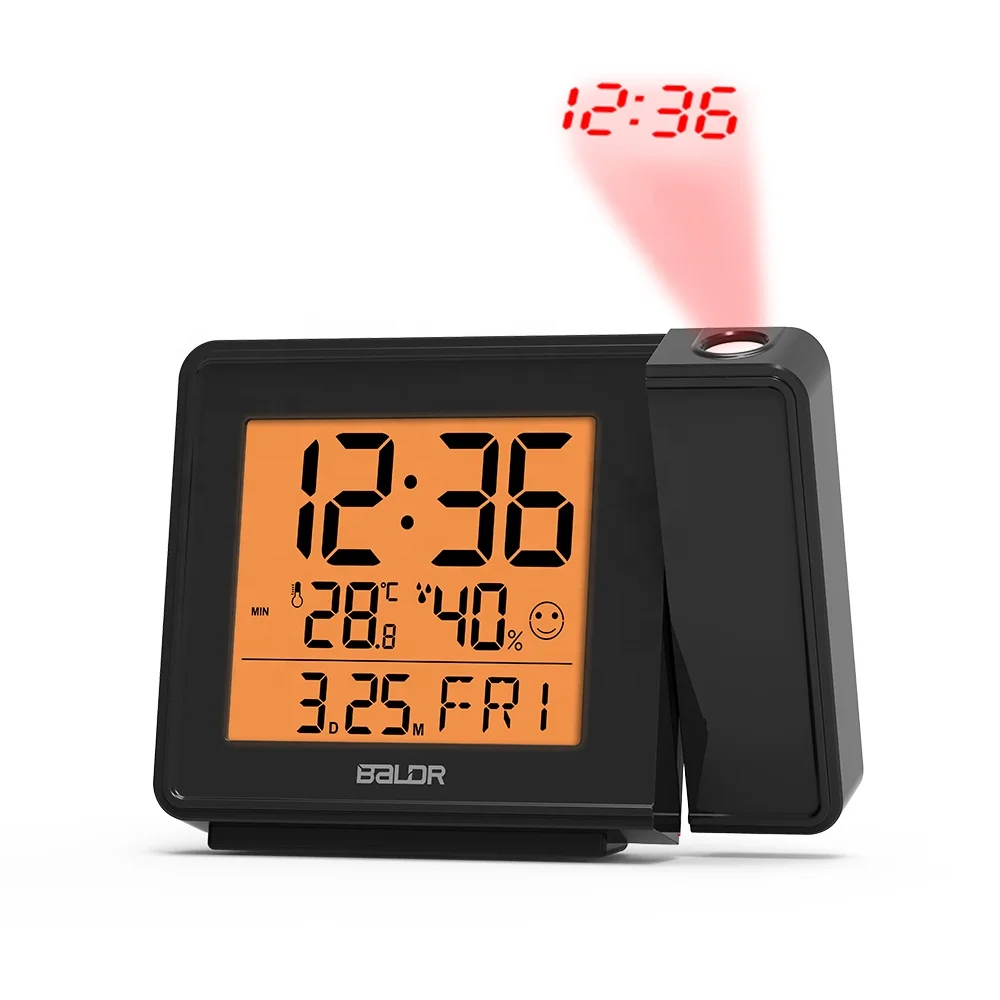 BALDR B0367 Digital Table Clock for Bedroom Time Projector on the Ceiling Wall RCC Thermometer Hygrometer Alarm Clock Projection