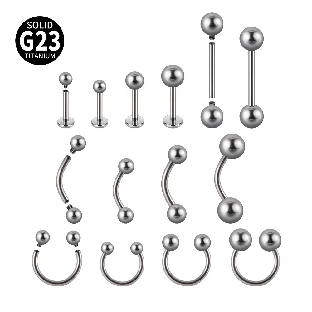 14G/16G G23 Titanium Internal Thread  Basic Piercing Accessory Barbell Labret Circular Ball Cone Body Jewelry Wholesale