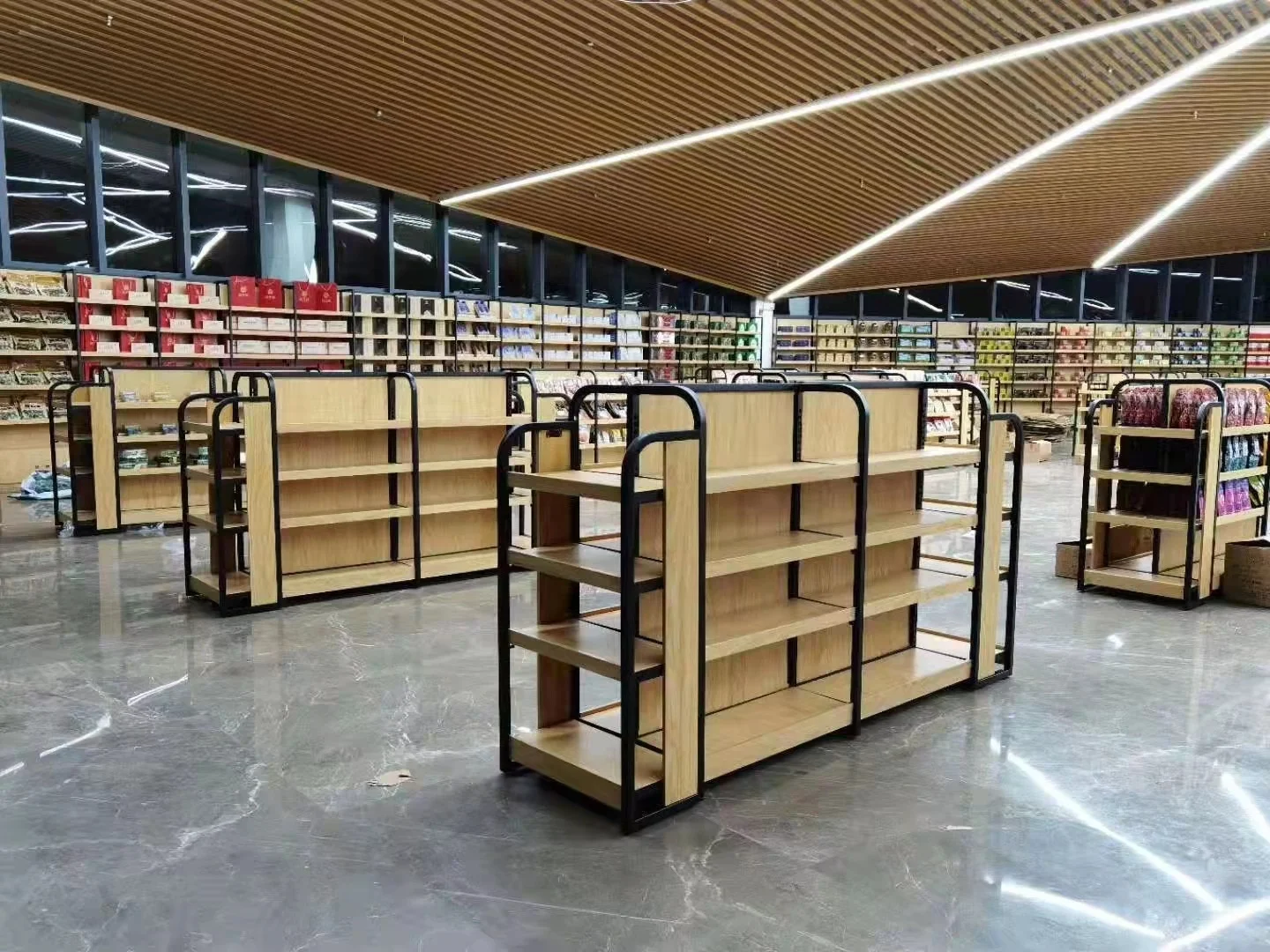 Полки для супермаркетов деревянная стальная мебель продуктовых магазинов розничная продажа стеллажи гондолы крепления магазина