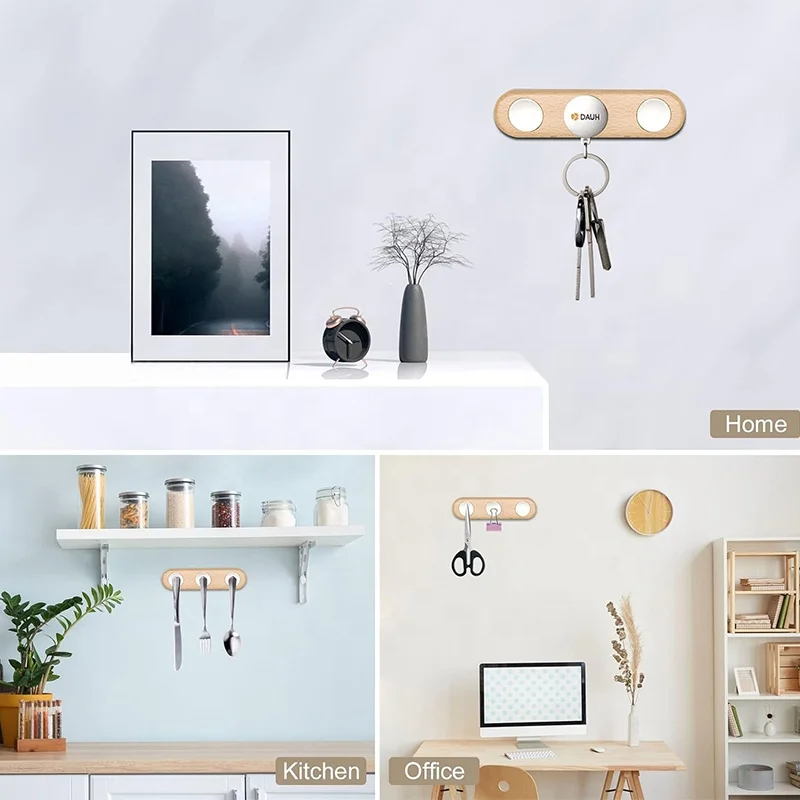 New arrived magnetic wall-mounted perforation-free wood seat storage rack magnet tools holder for kitchen office dormitory