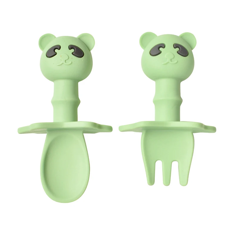 Baby silicone licking fork spoon baby training predator fork spoon short handle learn to molar artifact silicone soft fork spoon