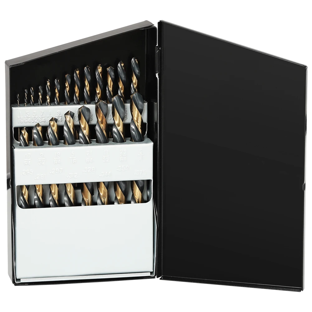 TG Tools HSS Left hand straight shank black and yellow twist drill 21 pcs set with metal box