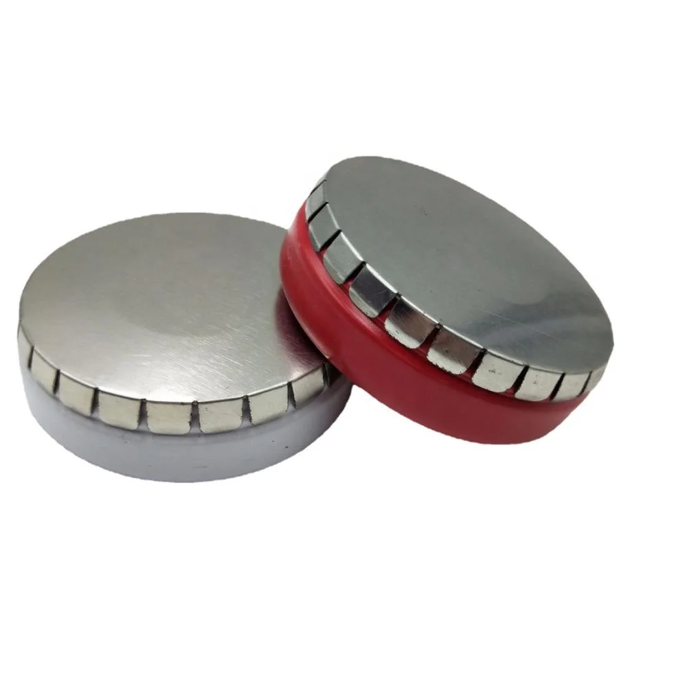 OEM Click Clack lid jar round tin can packing with the push and pop lid snacks used metal box mints box
