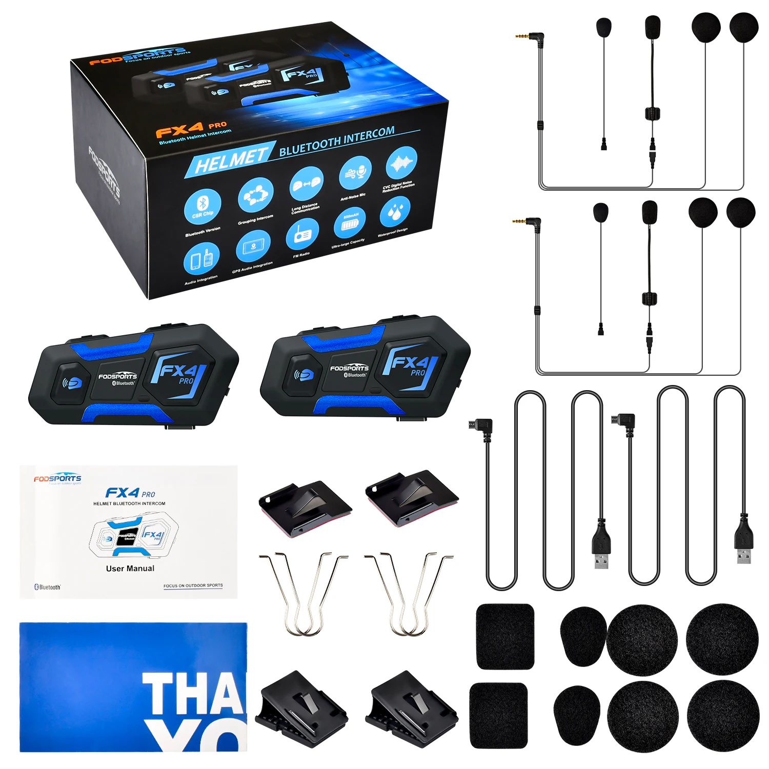  2 шт. Fodsports FX4 pro 1 км интерком для футбольного судьи связь с мотоциклом