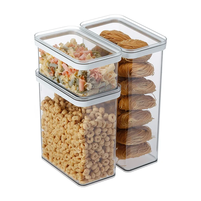Stackable Kitchen Organizer Cereal Dry Food Storage Bin Box Container Airtight Plastic Multifunction Modern Rectangle Store Food