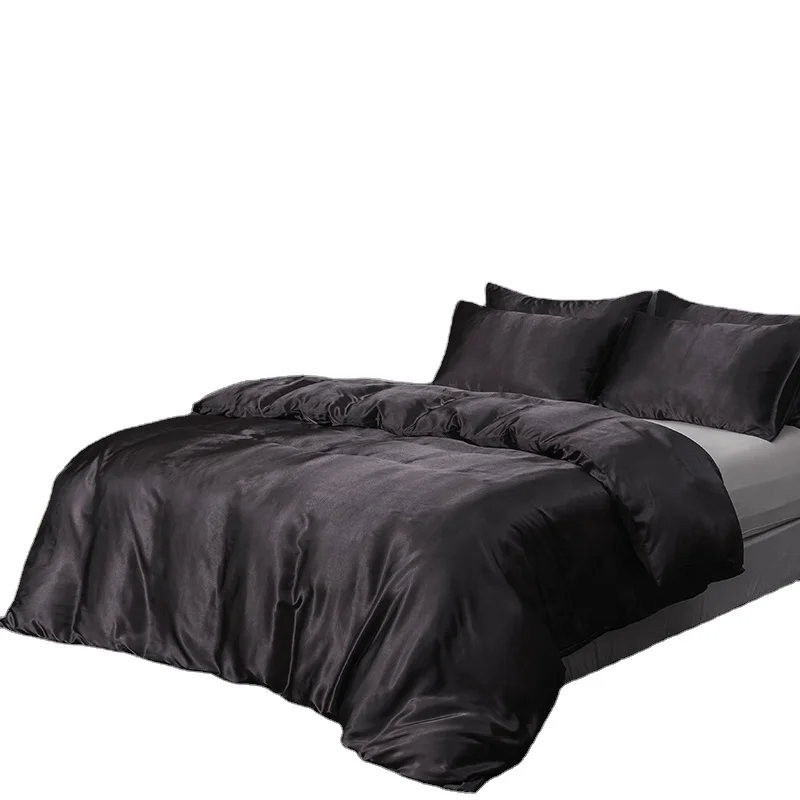 Satin Wholesale High Quality Luxury Textile  Solid Color Silk Bed Sheet Duvet cover Twin Queen King Bedding Sets