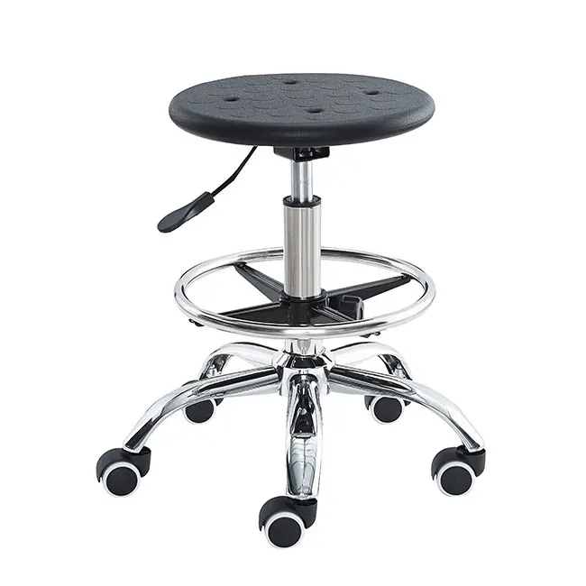 Simple style laboratory workshop cleanroom swivel polyurethane foam antistatic lab stool chairs with foot rest.