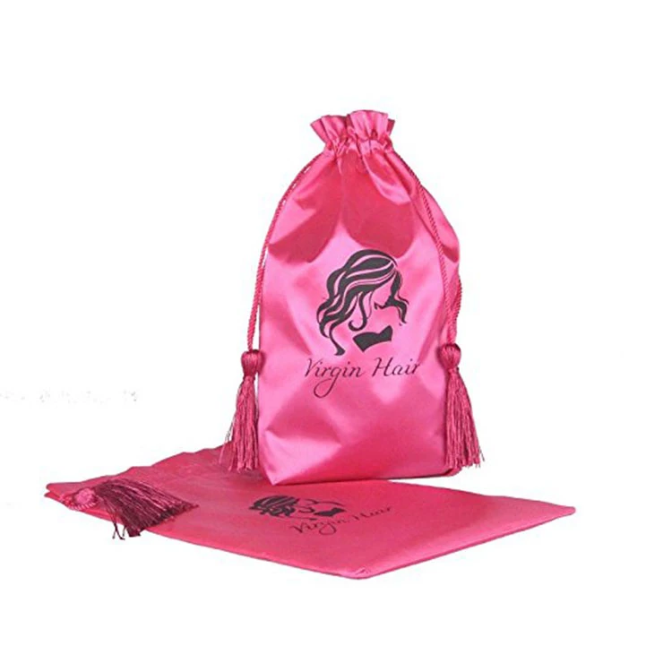 Custom satin hair bag with logo jewelry cosmetics gift silk bag hair packaging wig storage bag