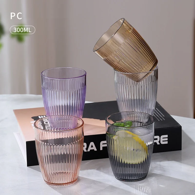 New Products 2024 Drinkware Premium Vertical Stripes Coffee Mugs Beverages Cappuccino Tea Whiskey plastic cup for hotel