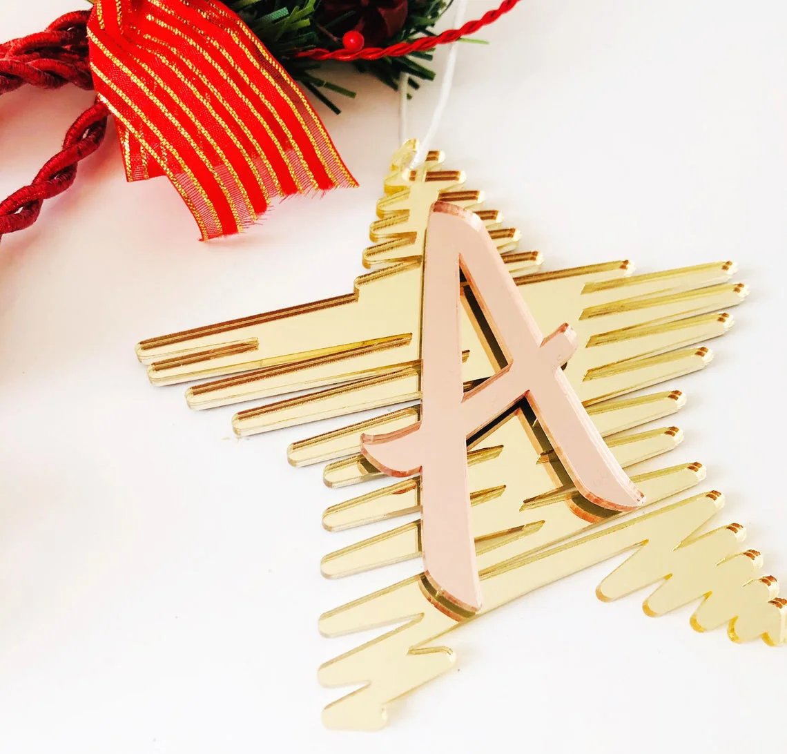 Laser Cutting Gold Mirrored Christmas Bauble Acrylic Customise Service for Tree Hanging